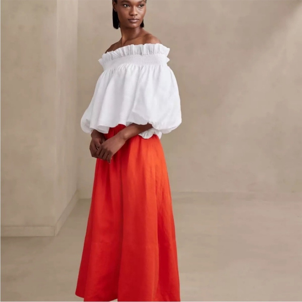 BR white off the shoulder linen cropped blouse with balloon sleeve size S